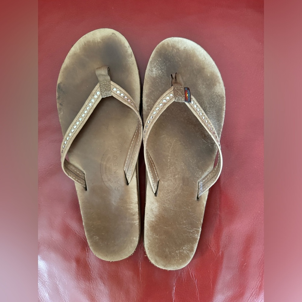 Rainbow Sandals flip flops with crystals . Women’s 9  used condition
